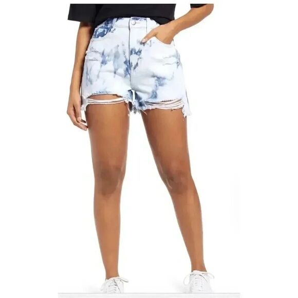 BP Ripped Nonstretch Denim Cutoff Blue Bleached Wash Tie Dye Shorts SZ 29 - Picture 1 of 13
